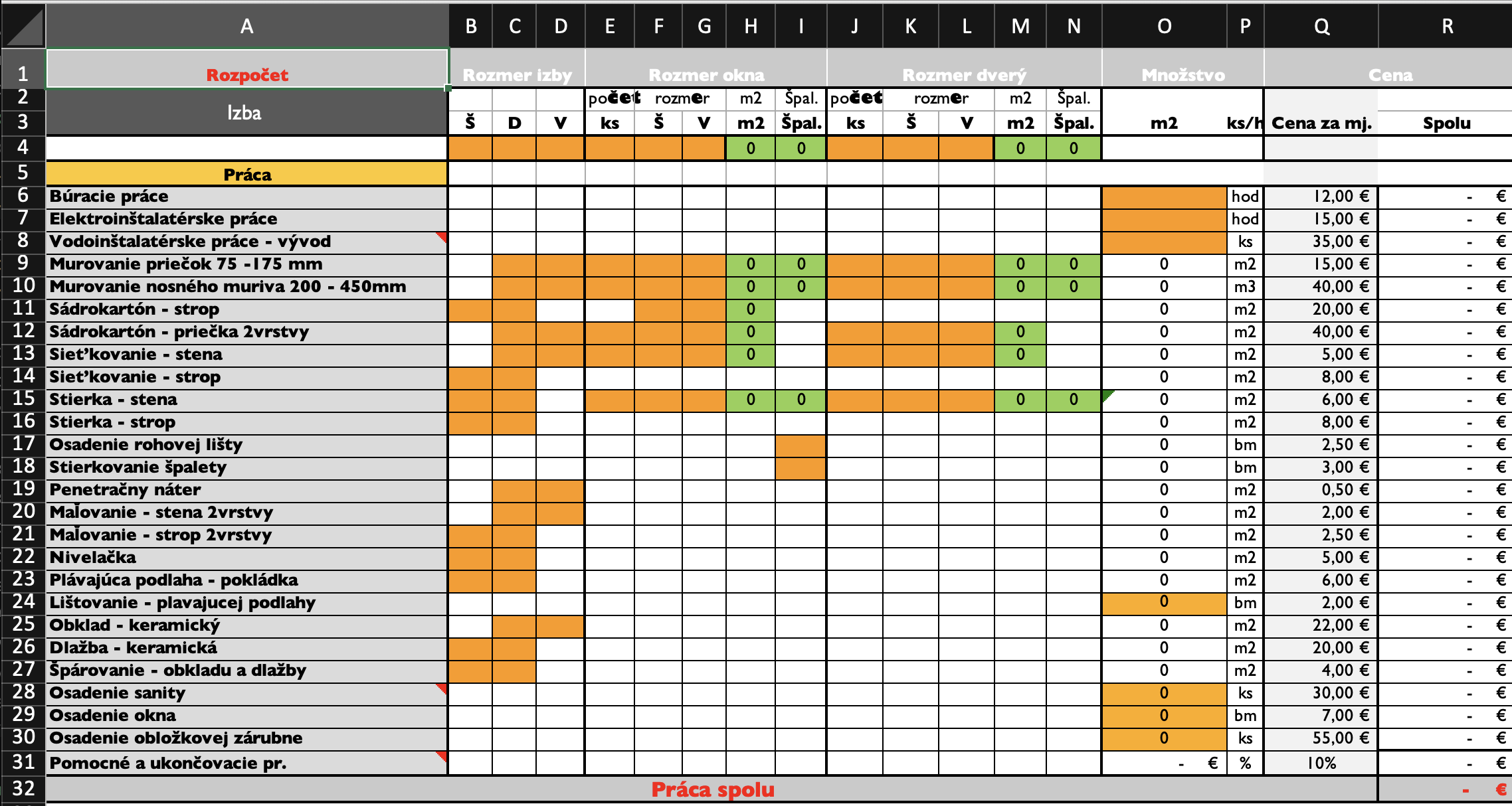 Excel rozpočet pred FIDO Calcul
